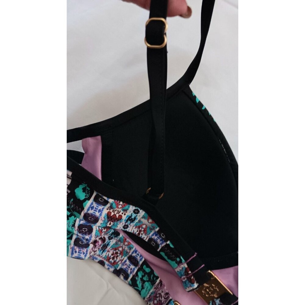 3/10 Nanette Lepore Boho Bikini Top Padded Black Pink Purple Teal Cut Outs $96 - Picture 4 of 8
